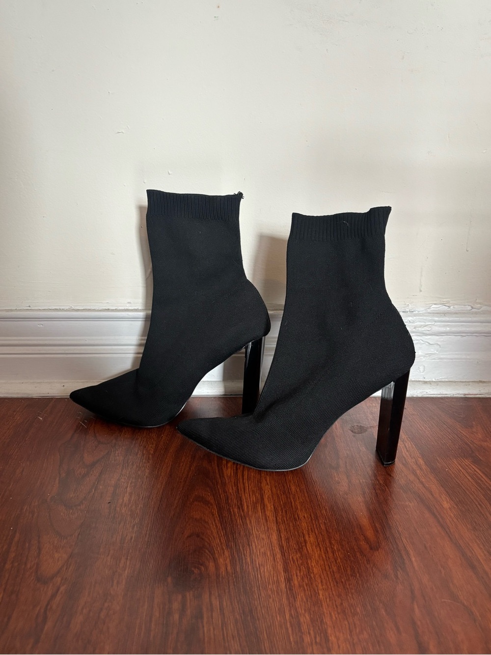 Black Stretch-Knit Sock Boots - Women's Size 13/14